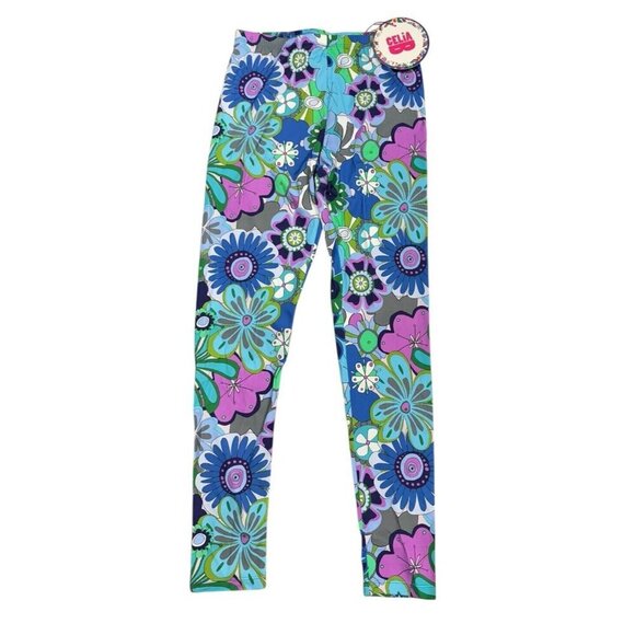 Celia B M Pants Leggings Blue Floral Retro Designer Hippie Boho Maximalist - Picture 4 of 5